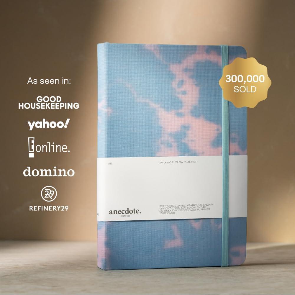 image:imageAnecdote Daily Planner w 20262027 Calendar Start Anytime 26 Weeks Undated 1 Page per Day 85 x 52 Hardcover ToDo List Organizer Plan Your Success Achieve Productivity Goals BlackTie Dye