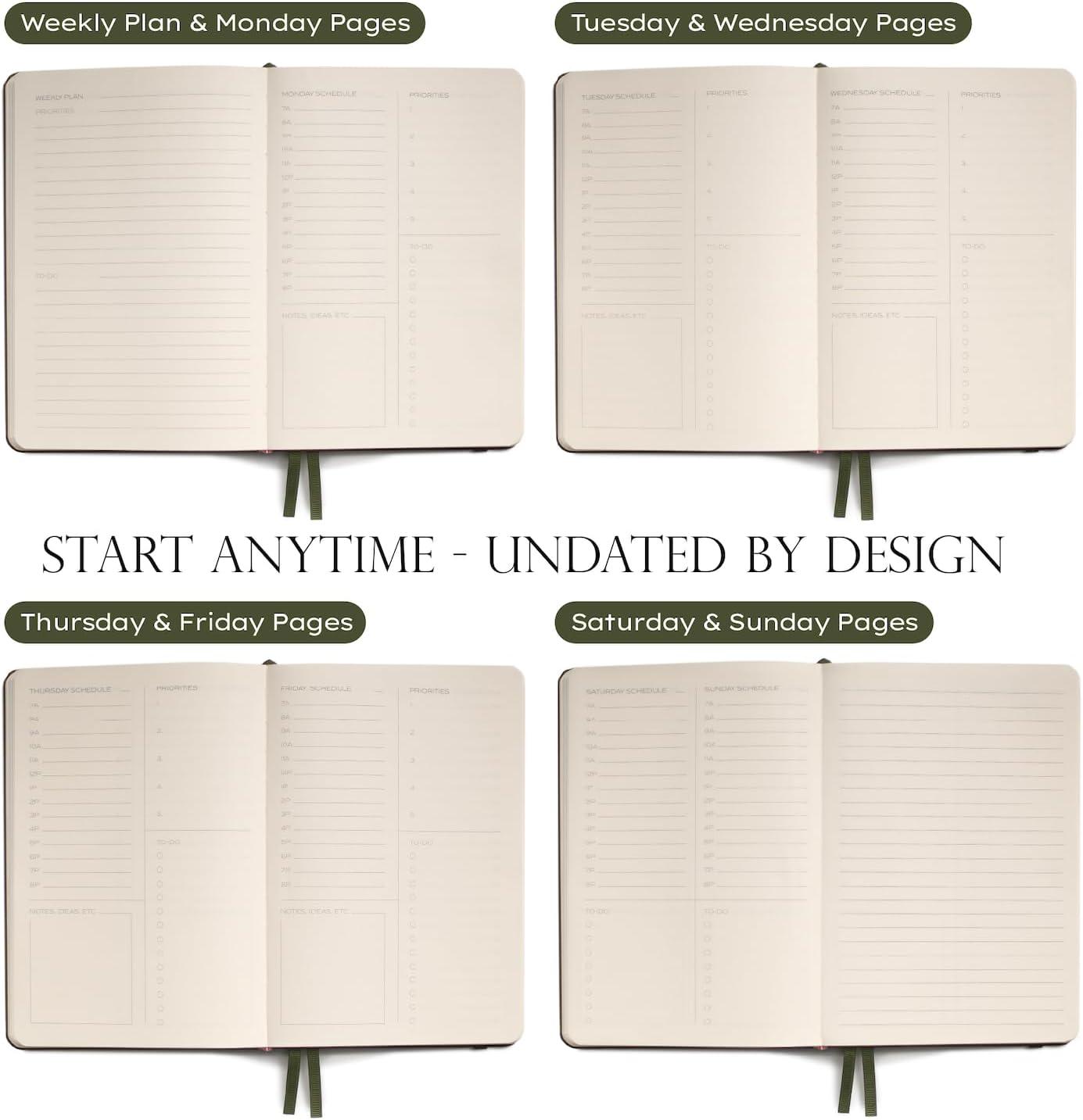 image:imageAnecdote Daily Planner w 20262027 Calendar Start Anytime 26 Weeks Undated 1 Page per Day 85 x 52 Hardcover ToDo List Organizer Plan Your Success Achieve Productivity Goals BlackNutmeg