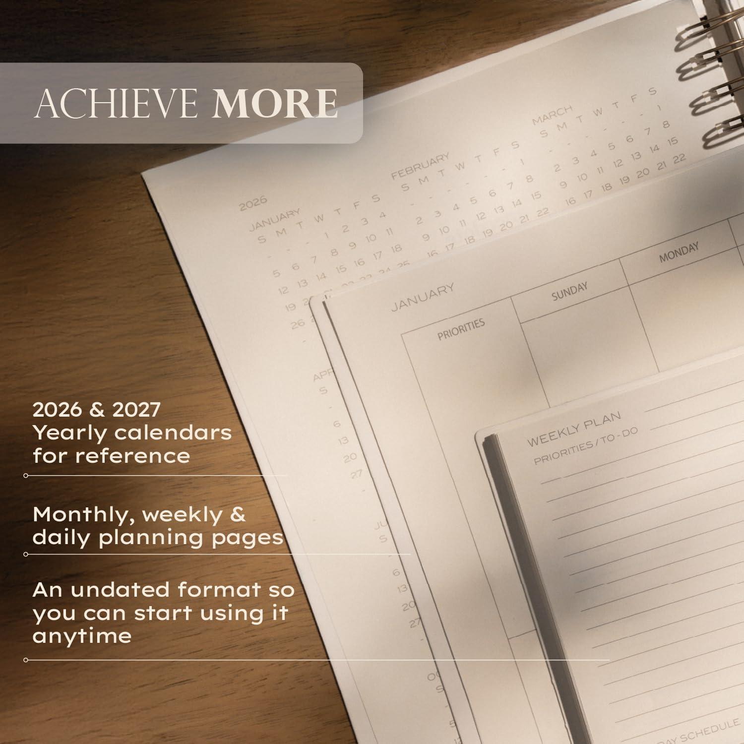 image:imageAnecdote Daily Planner w 20262027 Calendar Start Anytime 26 Weeks Undated 1 Page per Day 85 x 52 Hardcover ToDo List Organizer Plan Your Success Achieve Productivity Goals BlackBlossom