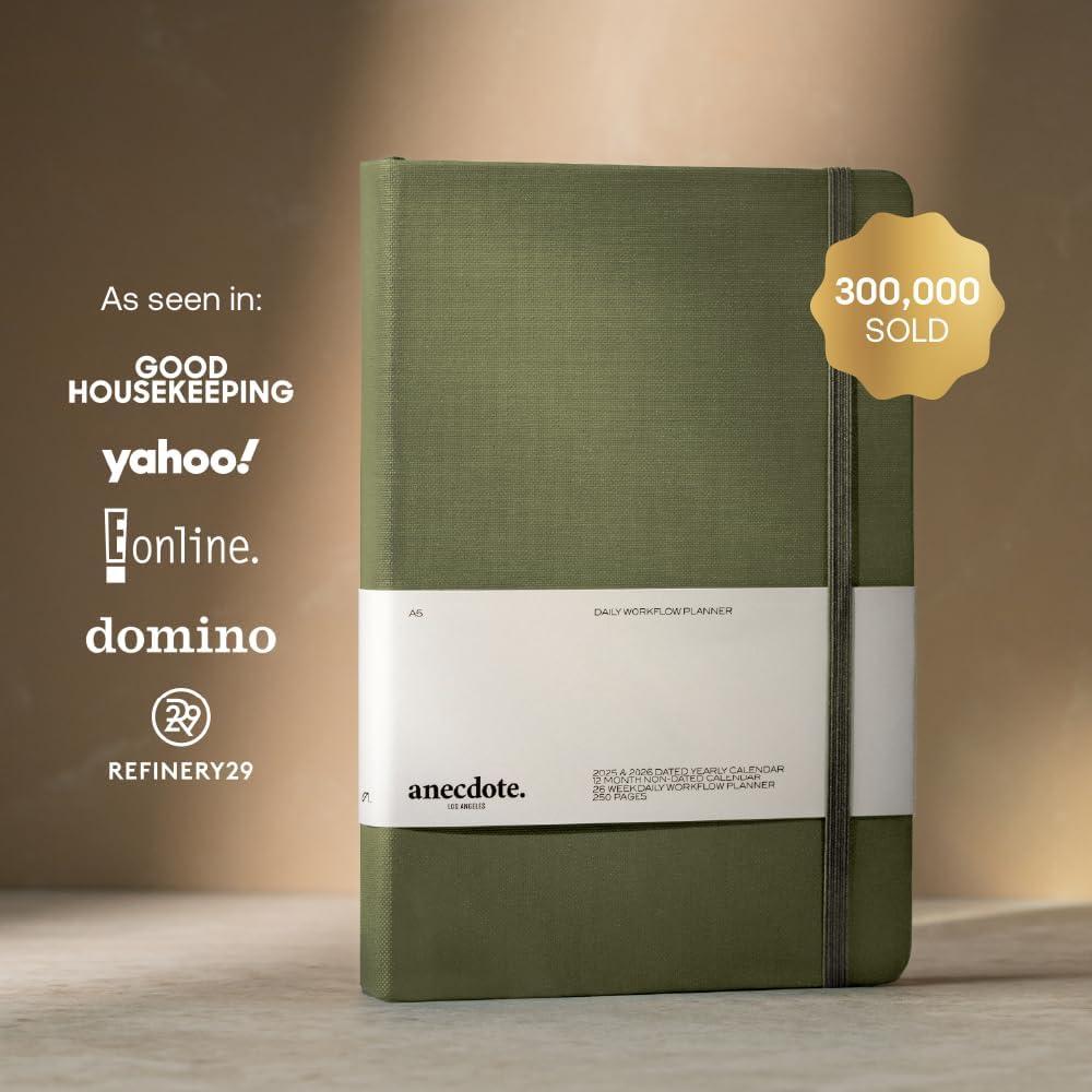 image:imageAnecdote Daily Planner w 20262027 Calendar Start Anytime 26 Weeks Undated 1 Page per Day 85 x 52 Hardcover ToDo List Organizer Plan Your Success Achieve Productivity Goals BlossomOlive Green
