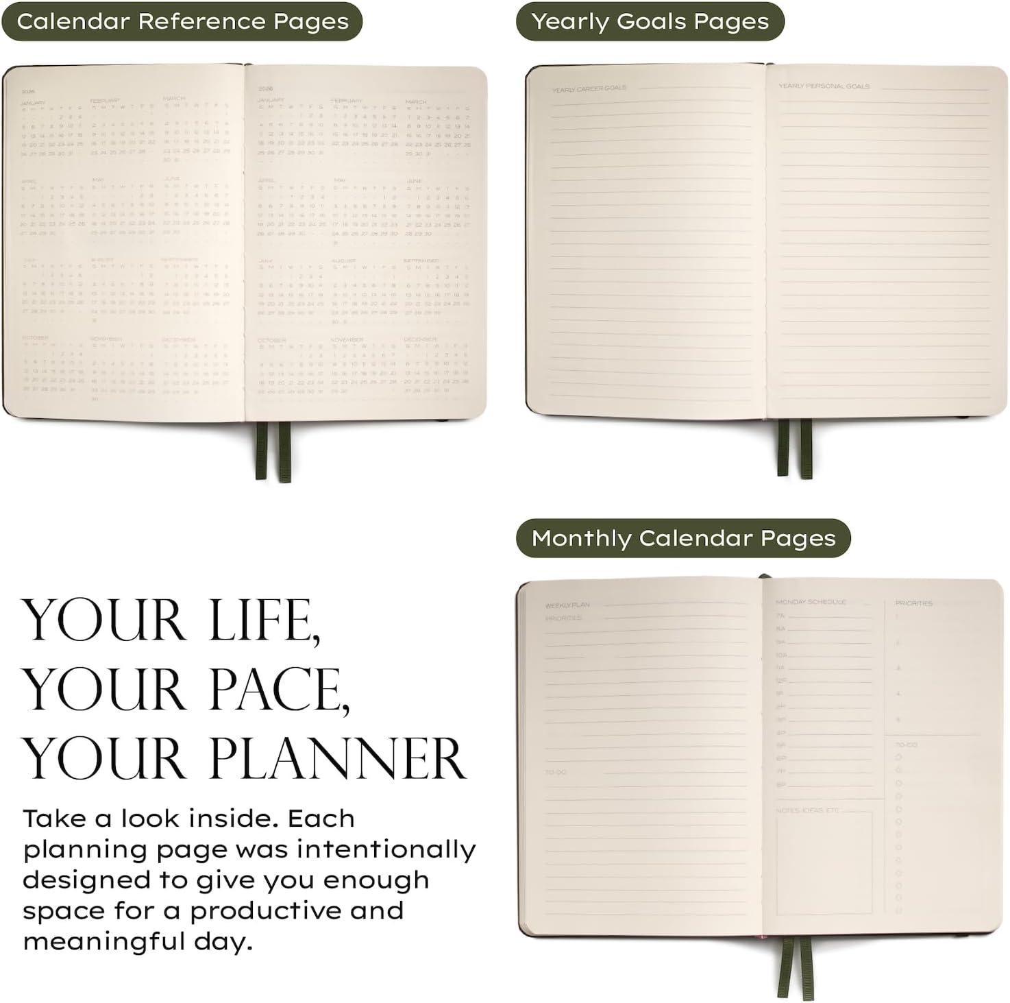 image:imageAnecdote Daily Planner w 20262027 Calendar Start Anytime 26 Weeks Undated 1 Page per Day 85 x 52 Hardcover ToDo List Organizer Plan Your Success Achieve Productivity Goals BlossomEvergreen