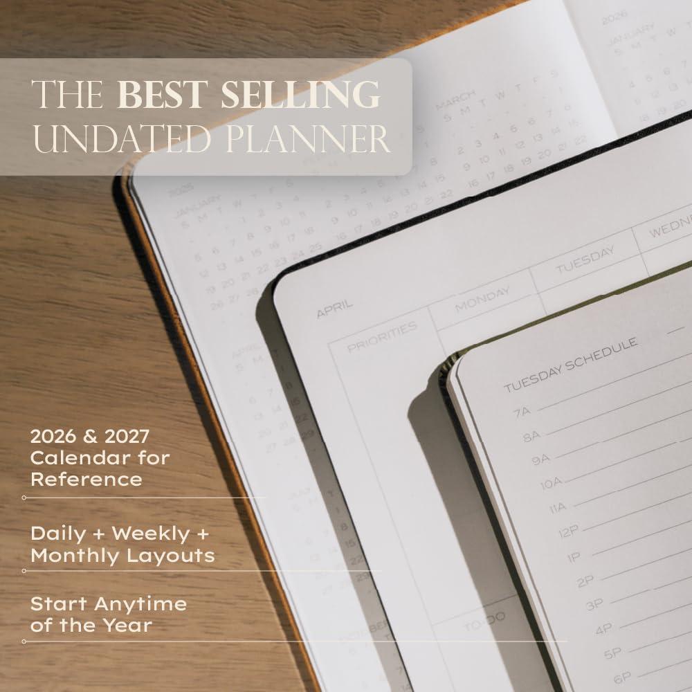 image:imageAnecdote Daily Planner w 20262027 Calendar Start Anytime 26 Weeks Undated 1 Page per Day 85 x 52 Hardcover ToDo List Organizer Plan Your Success Achieve Productivity Goals BlackNutmeg