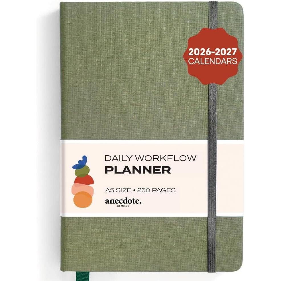 image:imageAnecdote Daily Planner w 20262027 Calendar Start Anytime 26 Weeks Undated 1 Page per Day 85 x 52 Hardcover ToDo List Organizer Plan Your Success Achieve Productivity Goals BlackOlive Green