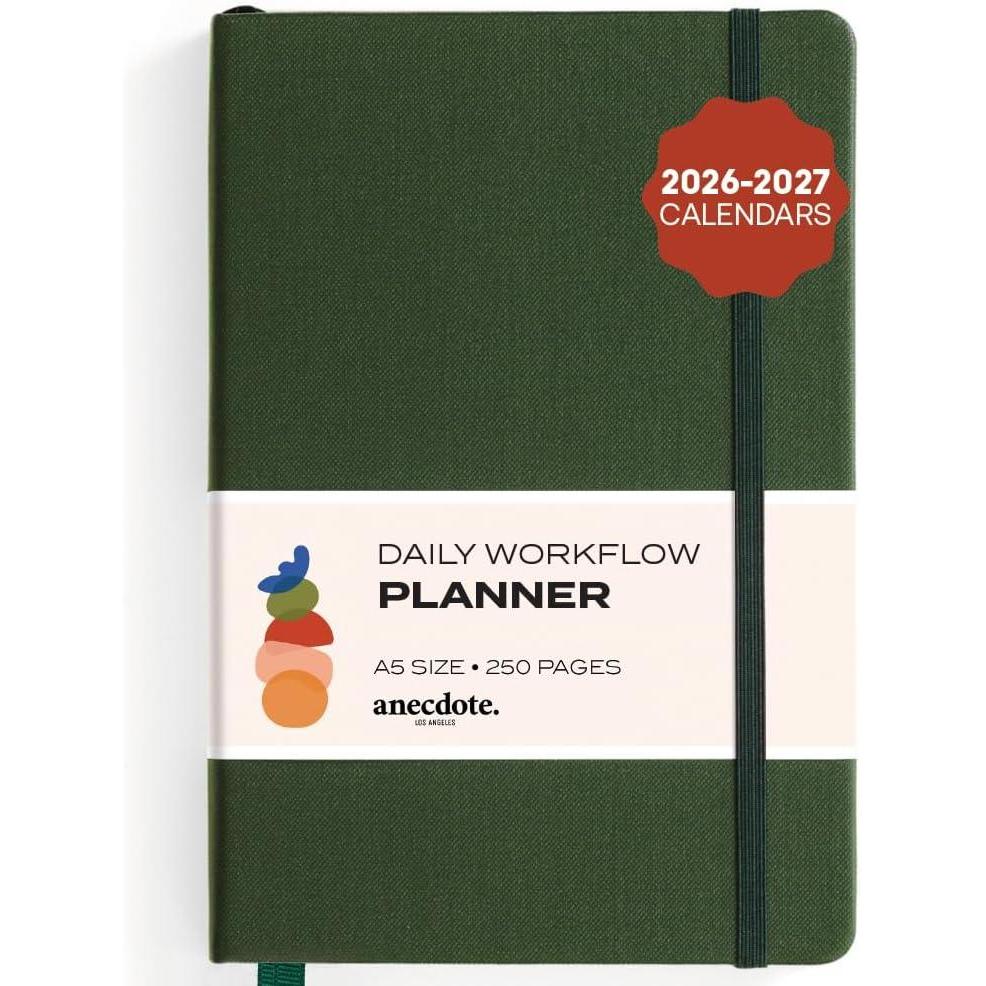 image:imageAnecdote Daily Planner w 20262027 Calendar Start Anytime 26 Weeks Undated 1 Page per Day 85 x 52 Hardcover ToDo List Organizer Plan Your Success Achieve Productivity Goals BlackEvergreen